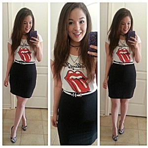Pencil Skirt and Rolling stone tee